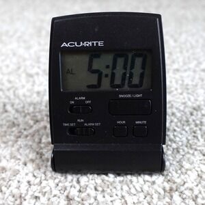 AcuRite Digital Travel Alarm Clock Black Folding Clamshell LCD Snooze Light
